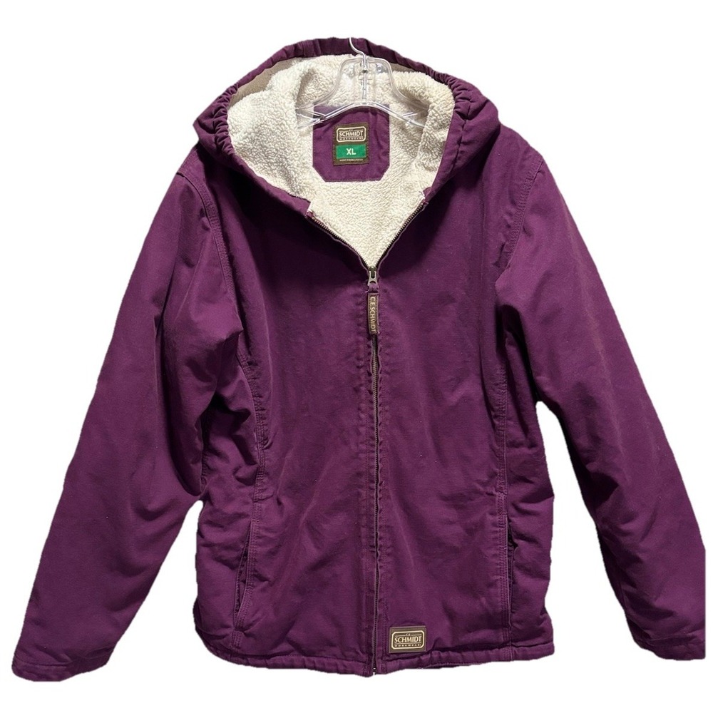 C.E. Schmidt Workwear Youth Jacket Canvas Purple Hood Sherpa Lined Sz XL‎ 18-20